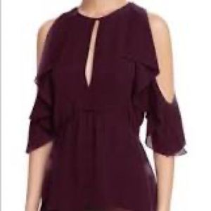 Theory Desiraya Plum Eggplant purple top with cold shoulders